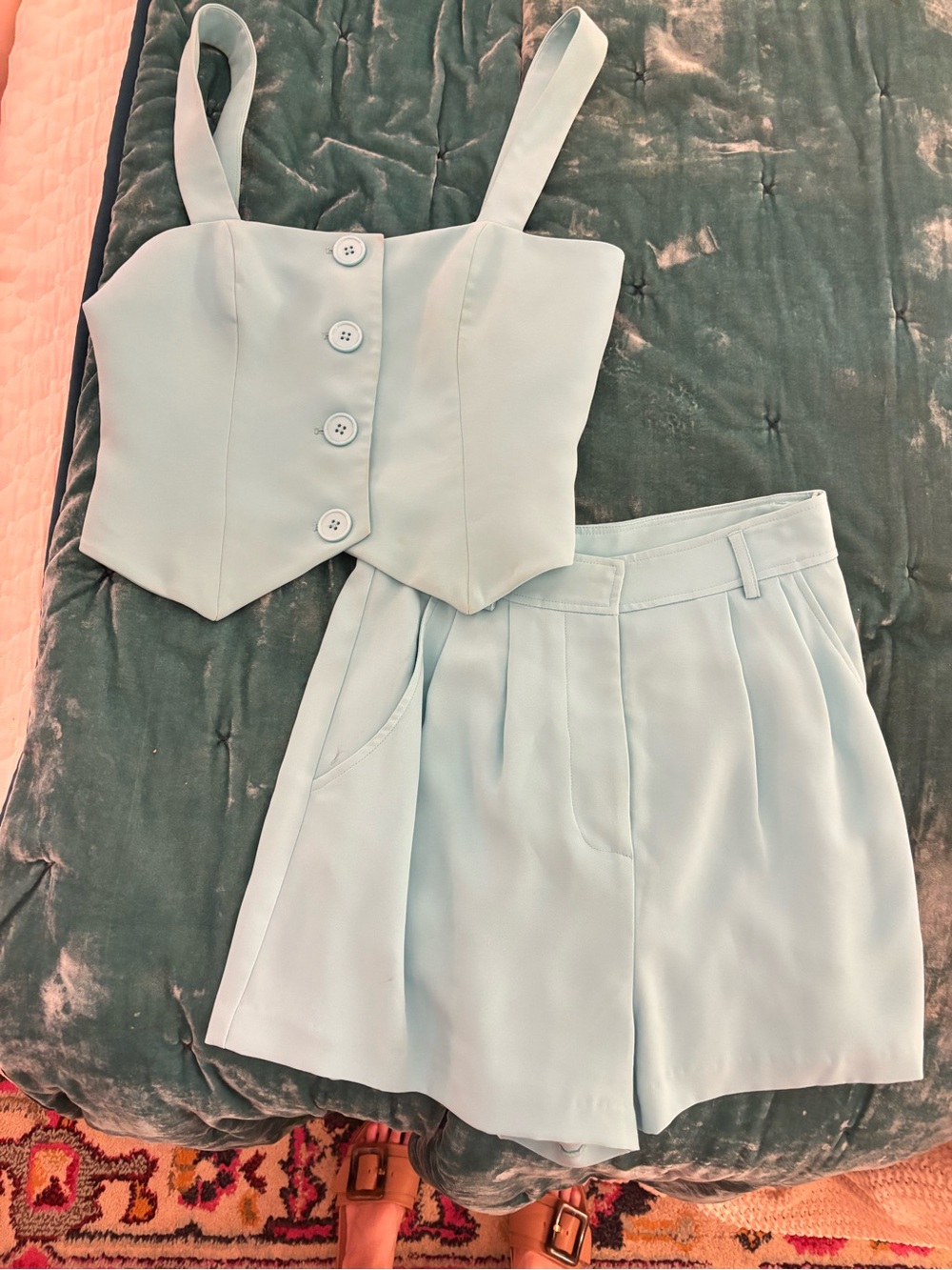 Amanda UPRICHARD Button-Front Bustier Tank and tailored shorts